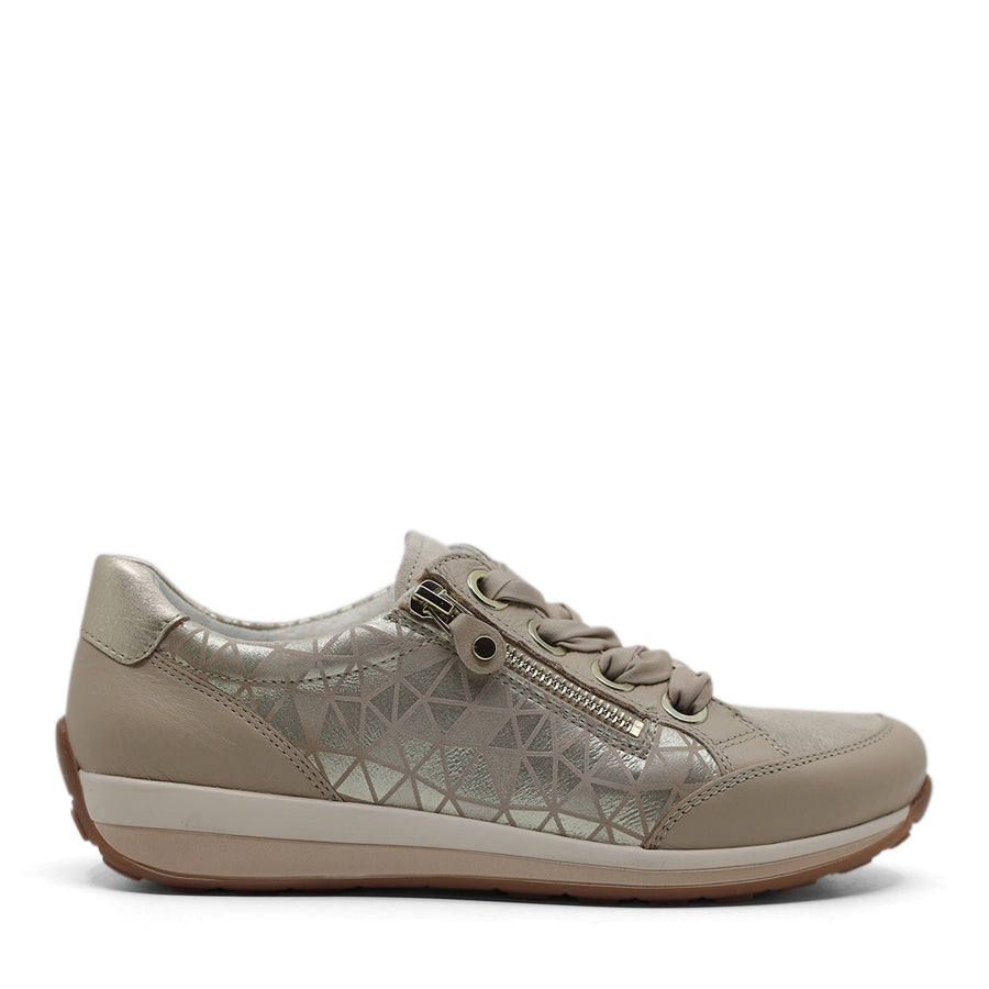 SHELL BEIGE LACE UP ZIP UP SNEAKER