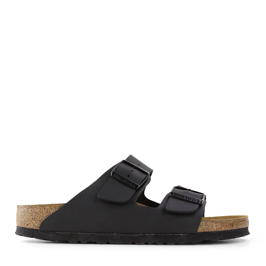 BLACK TWO STRAP SLIDE SANDAL