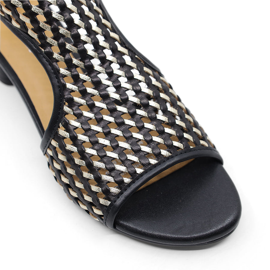 BLACK GOLD WEAVE ZIP UP HEEL SANDAL