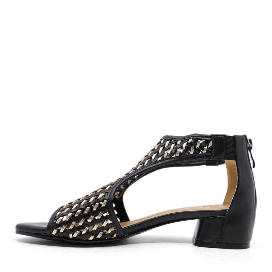 BLACK GOLD WEAVE ZIP UP HEEL SANDAL