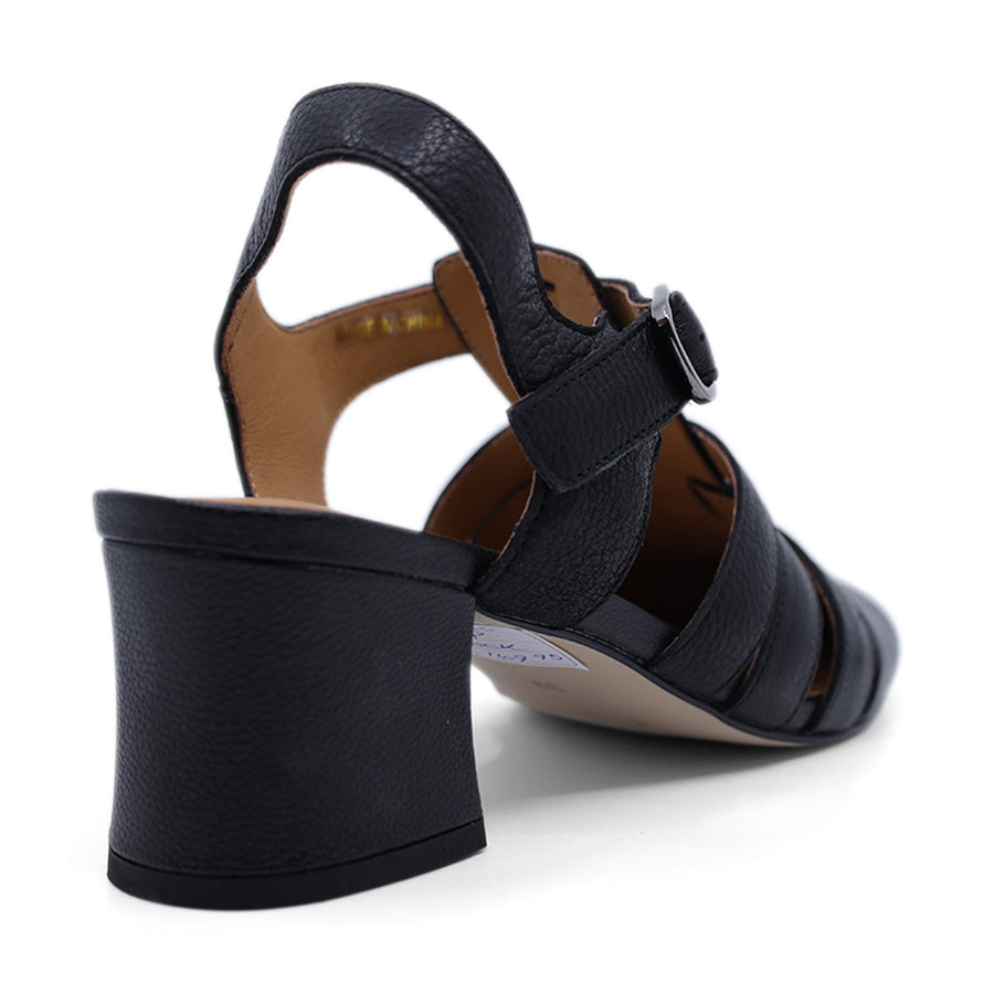 BLACK ENCLOSED TOE ANKLE STRAP HEEL