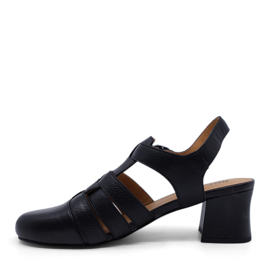 BLACK ENCLOSED TOE ANKLE STRAP HEEL