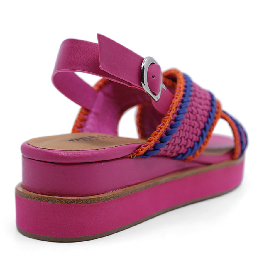 FUCHSIA MULTI WEAVE UPPER CROSS STRAP BUCKLE ANKLE STRAP PLATFORM SANDAL