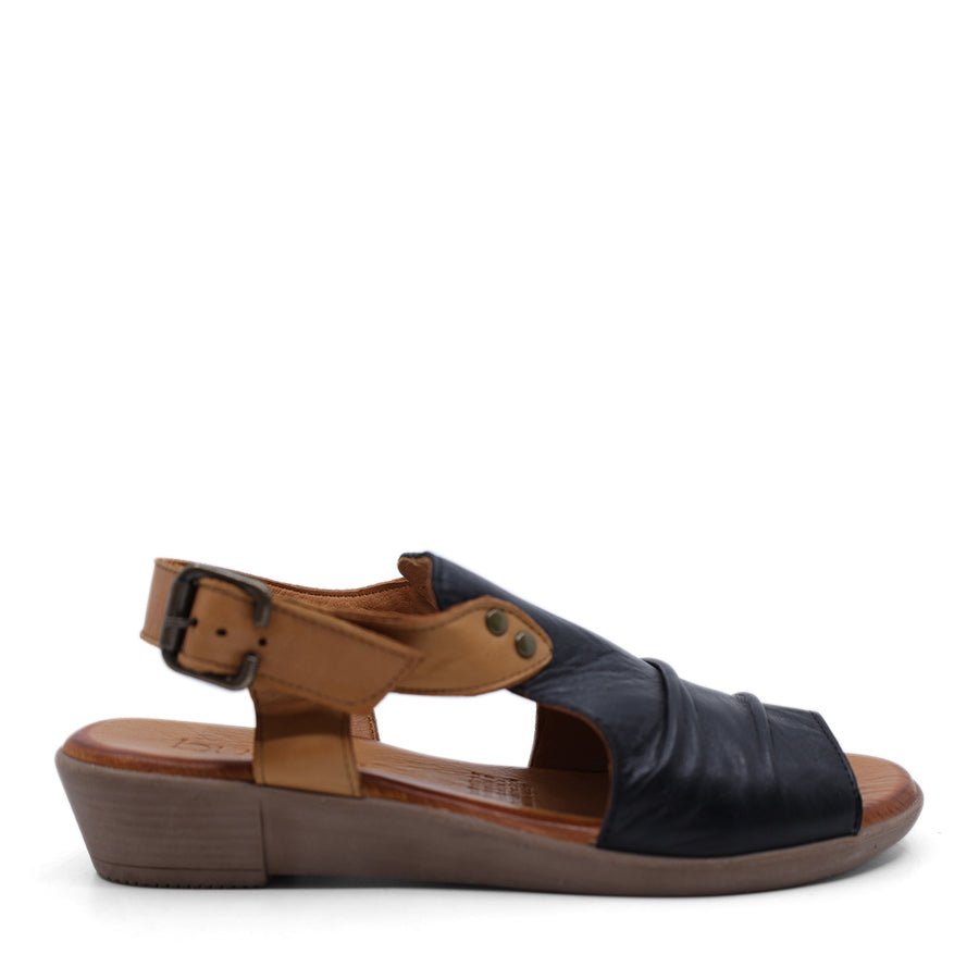 BLACK TAN BROWN ANKLE STRAP WEDGE HEEL SANDAL