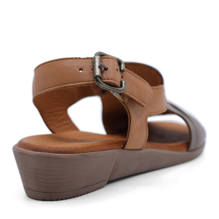 DARK STONE BEIGE TAN BROWN ANKLE STRAP WEDGE HEEL 