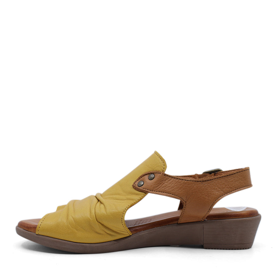 MUSTARD YELLOW TAN BROWN ANKLE STRAP WEDGE HEEL 