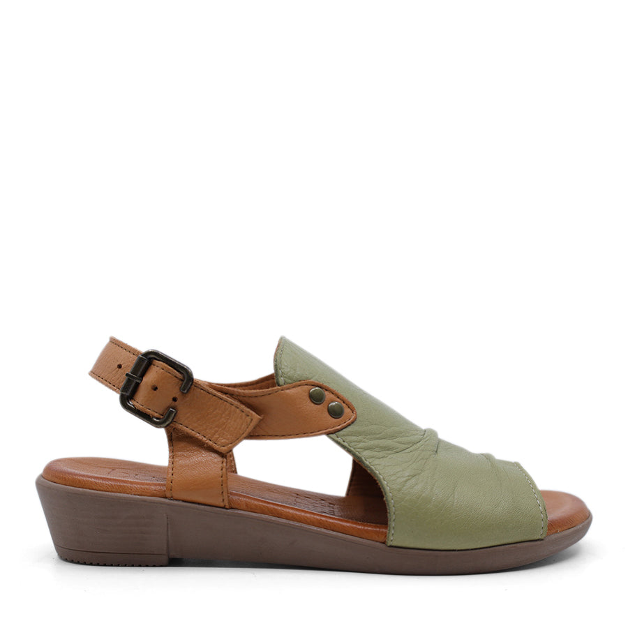 SCORPION GREEN TAN BROWN ANKLE STRAP WEDGE HEEL 