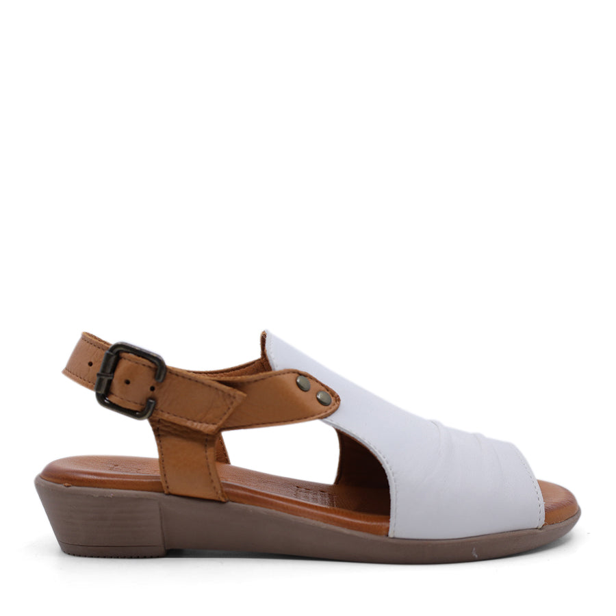 ICE WHITE TAN BROWN ANKLE STRAP WEDGE HEEL 