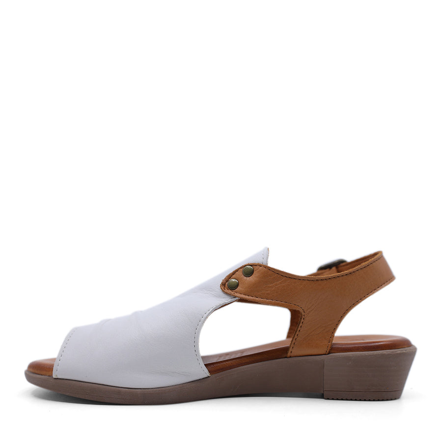 ICE WHITE TAN BROWN ANKLE STRAP WEDGE HEEL 