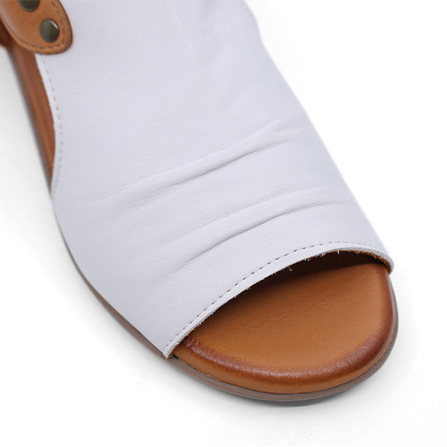 ICE WHITE TAN BROWN ANKLE STRAP WEDGE HEEL 