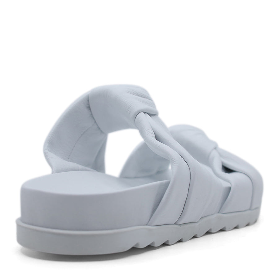 WHITE CROSSOVER BOW SLIDE SANDAL