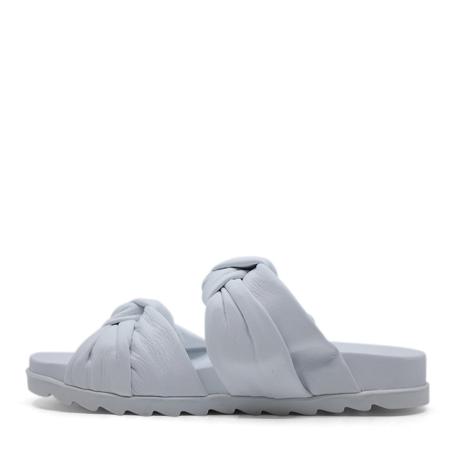 WHITE CROSSOVER BOW SLIDE SANDAL