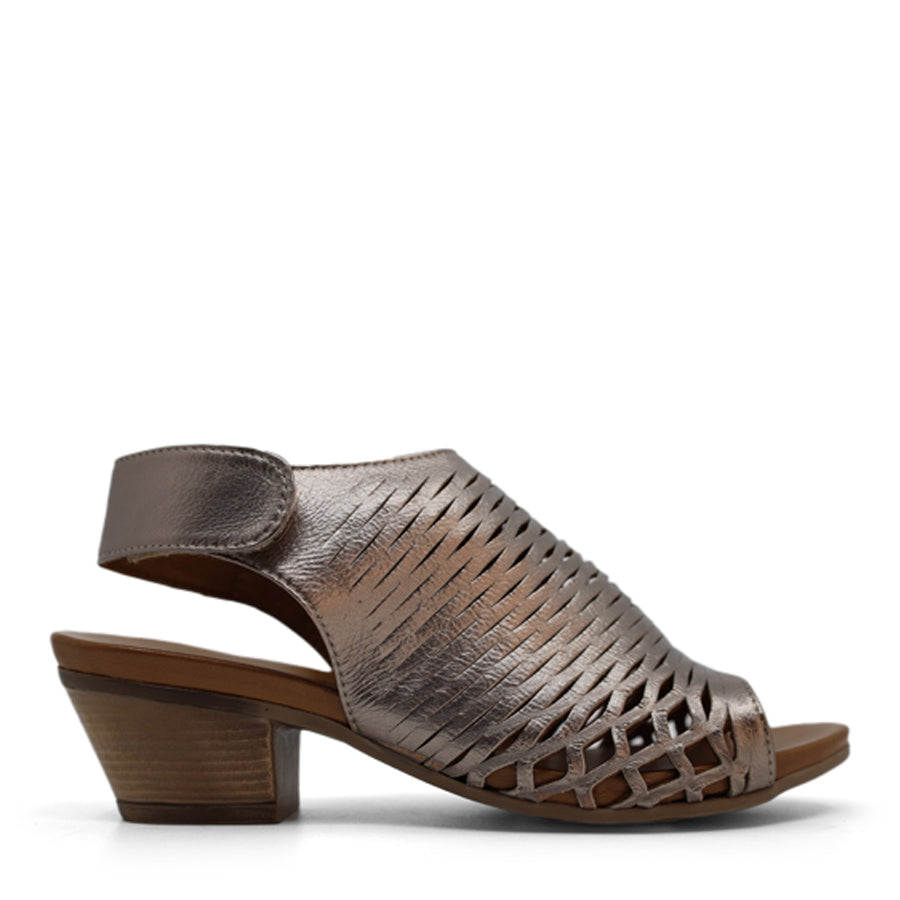 COCONUT TAN LASERCUT WEAVE PATTERN VELCRO HEEL SANDAL