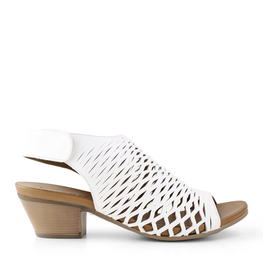 COCONUT TAN LASERCUT WEAVE PATTERN VELCRO HEEL SANDAL