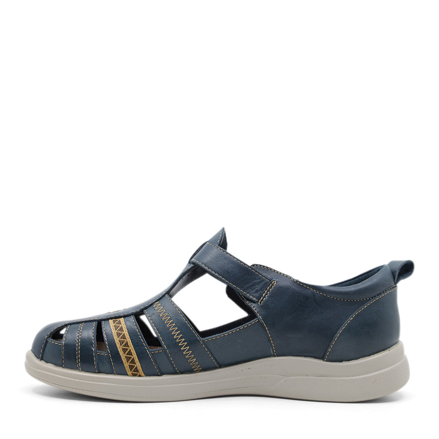 PETROL BLUE VELCRO STRAP ENCLOSED TOE AND HEEL SANDAL