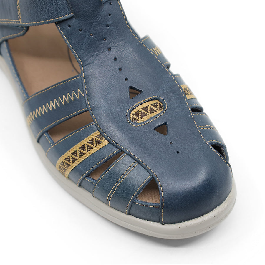 PETROL BLUE VELCRO STRAP ENCLOSED TOE AND HEEL SANDAL