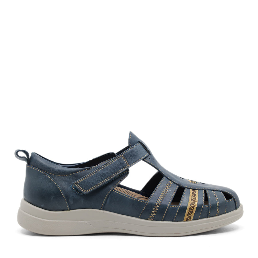 PETROL BLUE VELCRO STRAP ENCLOSED TOE AND HEEL SANDAL