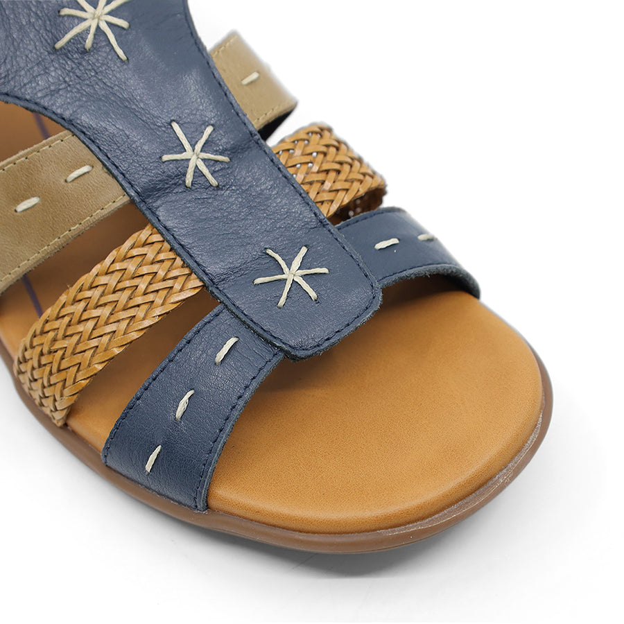 BLUE BROWN WEAVE DETAIL VELCRO SANDAL