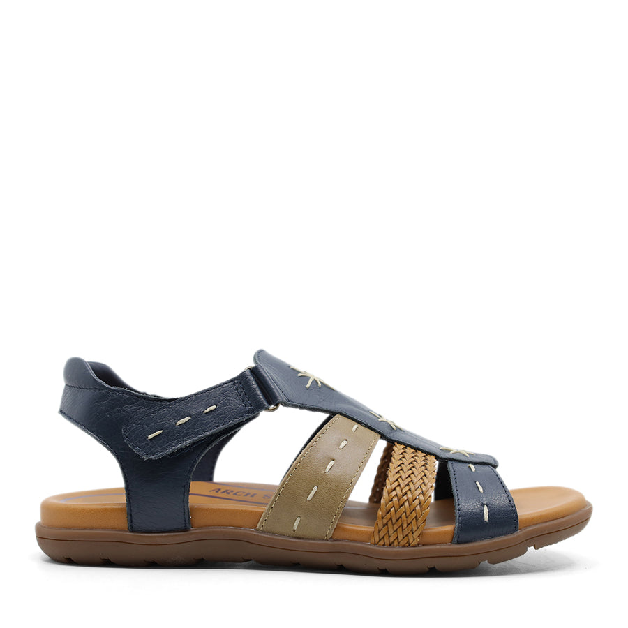 BLUE BROWN WEAVE DETAIL VELCRO SANDAL