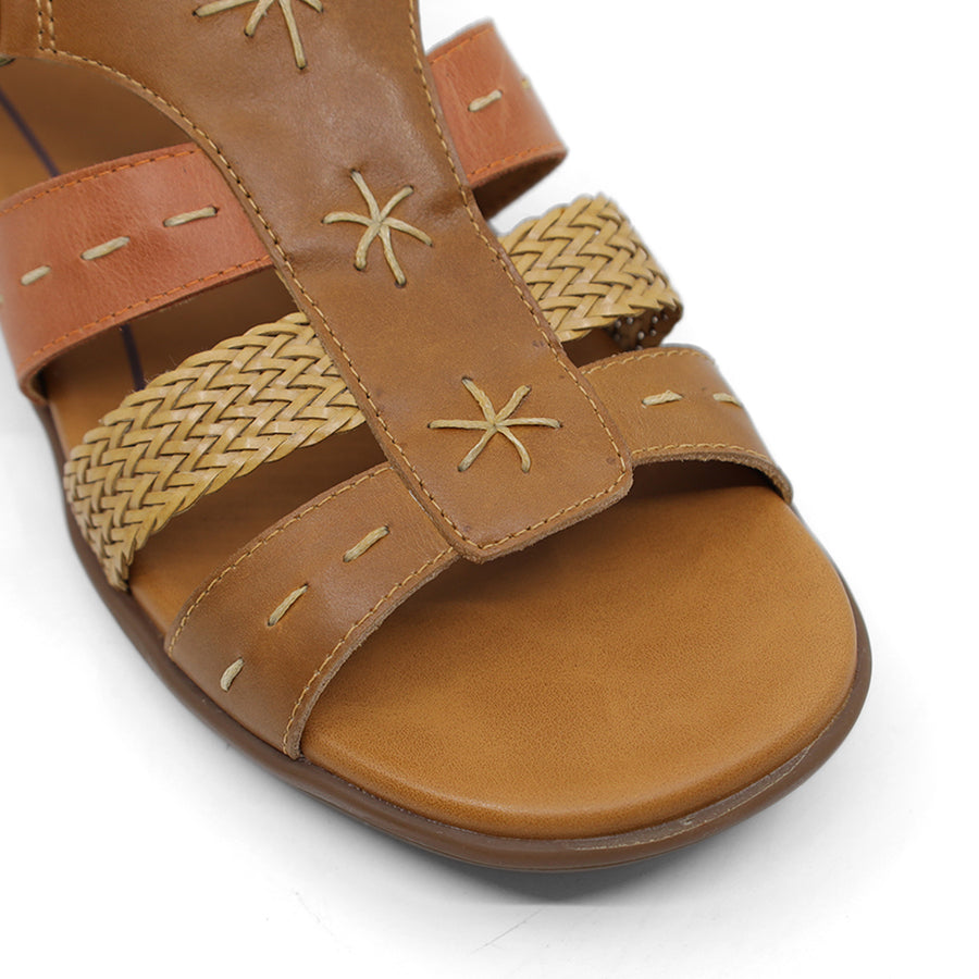 TAN BROWN WEAVE DETAIL VELCRO SANDAL