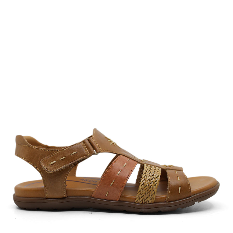 TAN BROWN WEAVE DETAIL VELCRO SANDAL