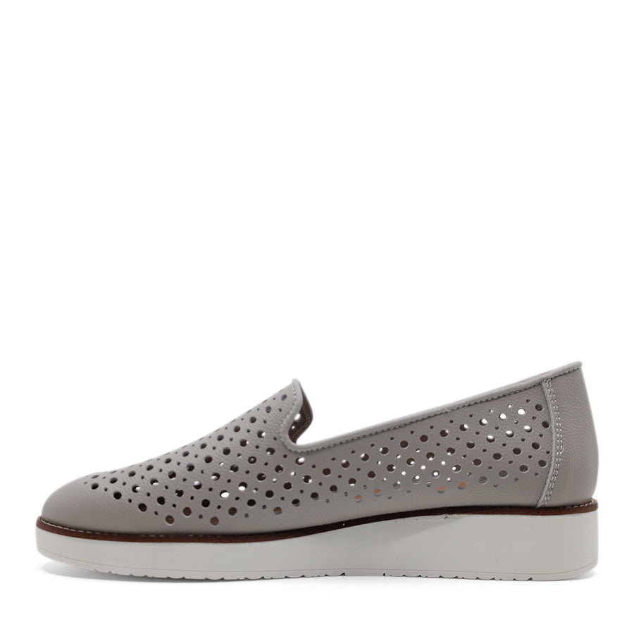 SILVER GREY SLIP ON LASERCUT DETAIL FLAT SHOE