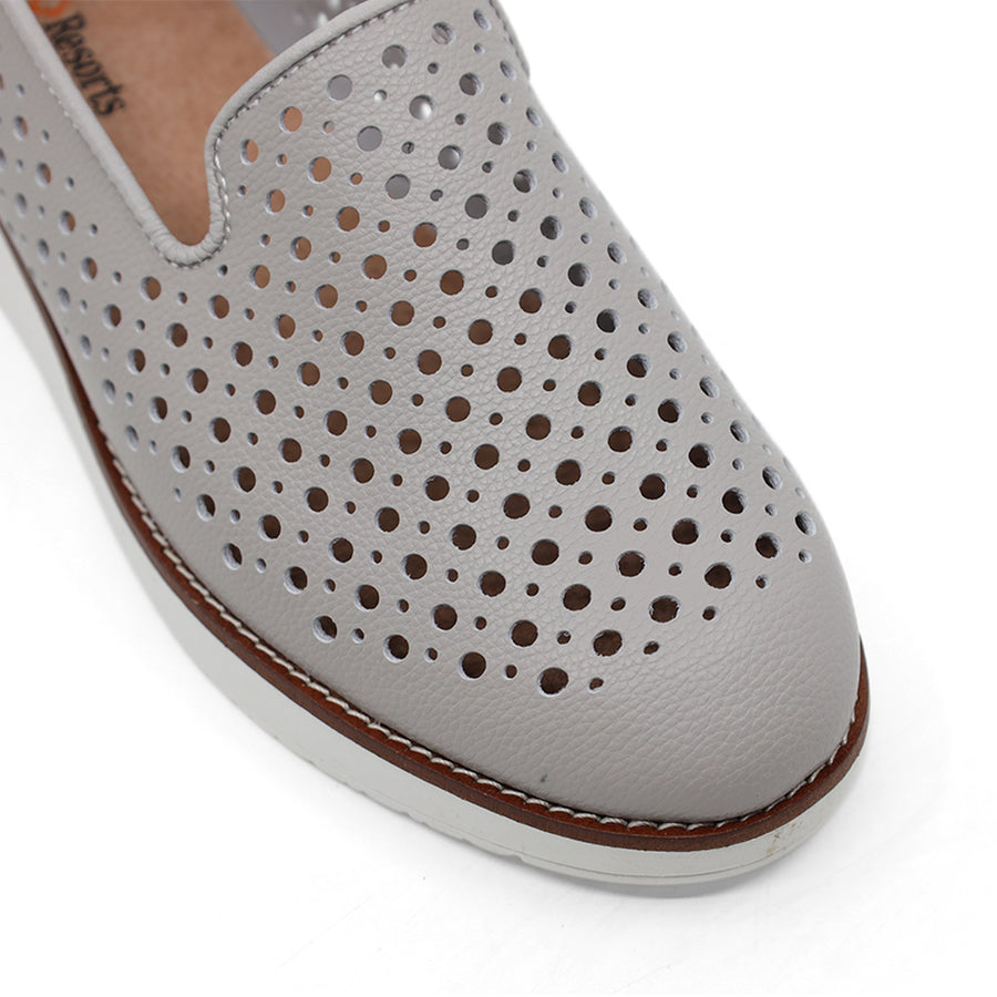 SILVER GREY SLIP ON LASERCUT DETAIL FLAT SHOE