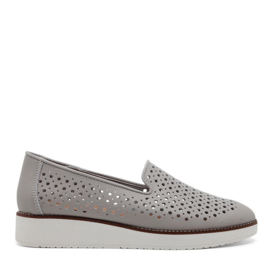 SILVER GREY SLIP ON LASERCUT DETAIL FLAT SHOE