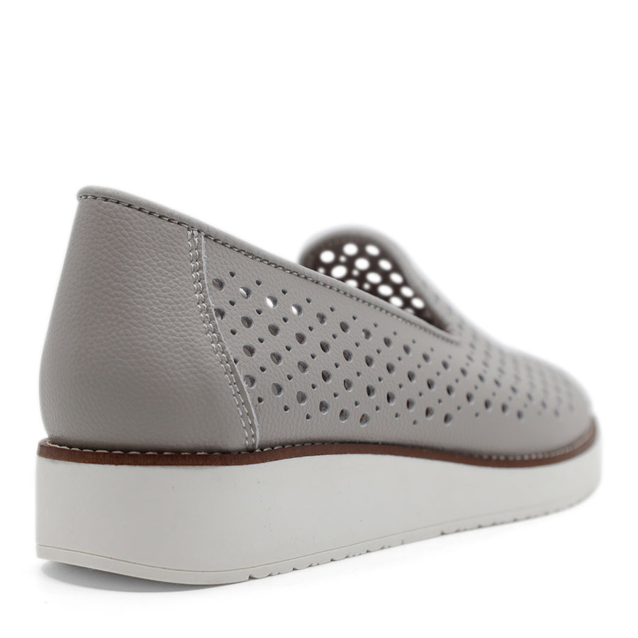 SILVER GREY SLIP ON LASERCUT DETAIL FLAT SHOE