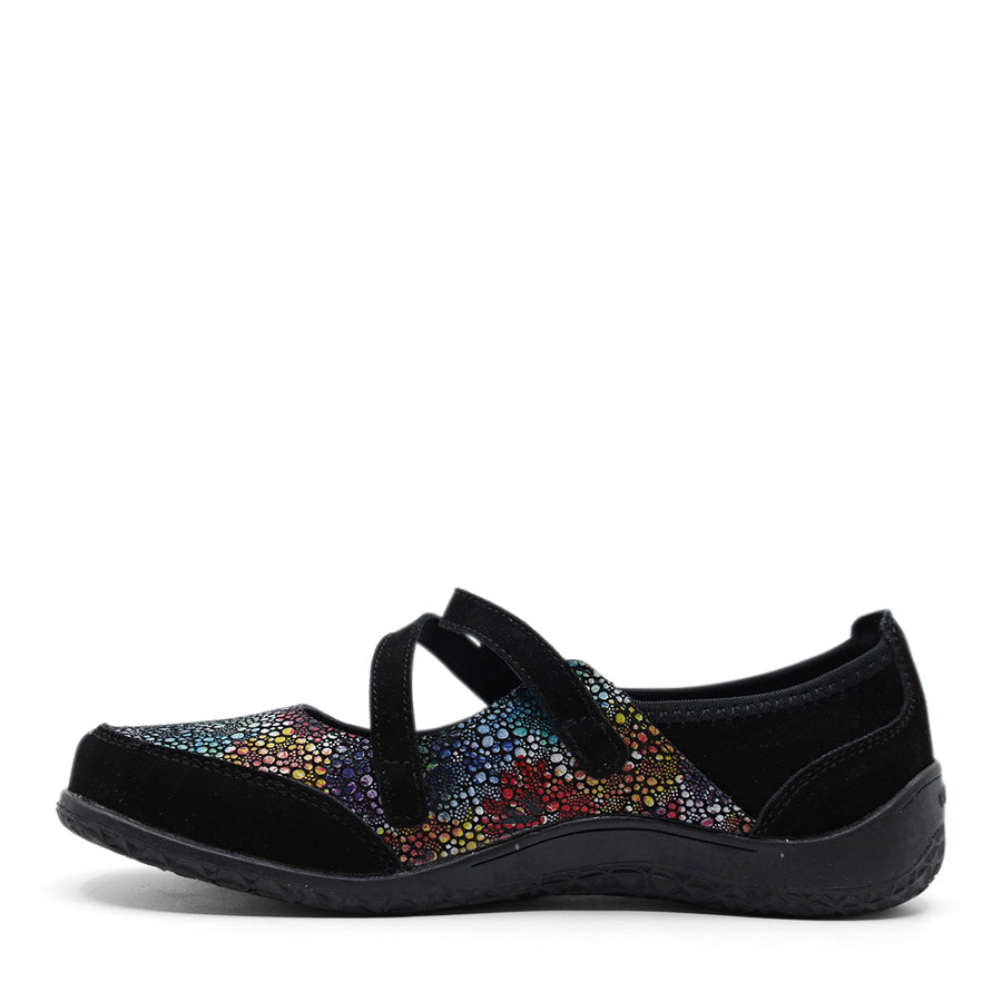 BLACK MULTI COLOUR MARY JANE VELCRO FLAT SHOE