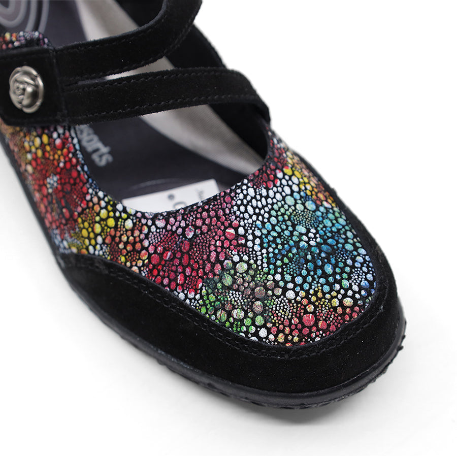 BLACK MULTI COLOUR MARY JANE VELCRO FLAT SHOE