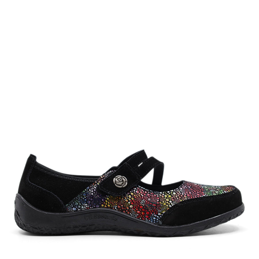 BLACK MULTI COLOUR MARY JANE VELCRO FLAT SHOE