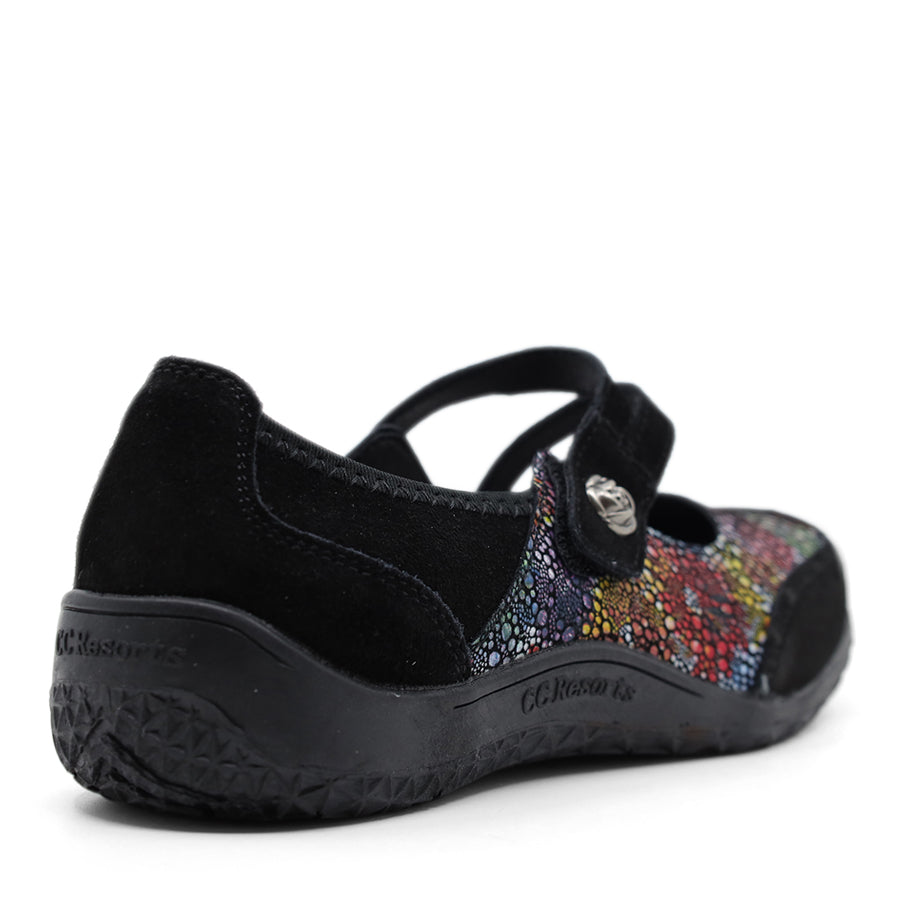 BLACK MULTI COLOUR MARY JANE VELCRO FLAT SHOE