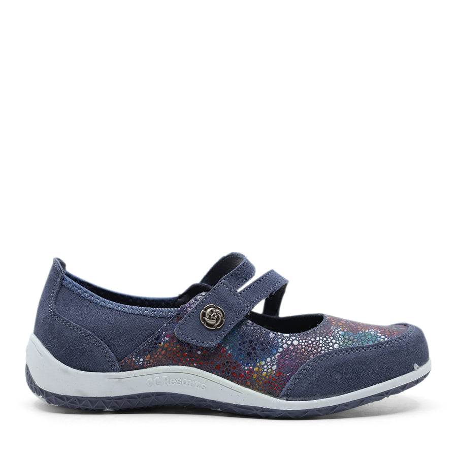 NAVY BLUE MULTI COLOUR MARY JANE VELCRO FLAT SHOE