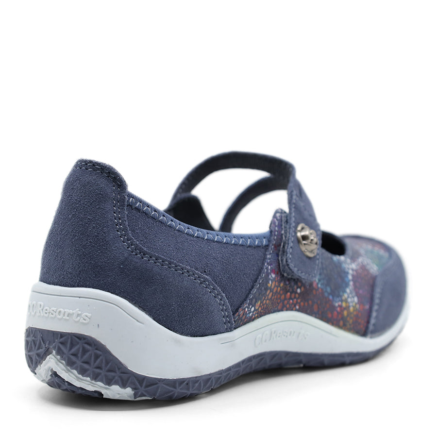 NAVY BLUE MULTI COLOUR MARY JANE VELCRO FLAT SHOE