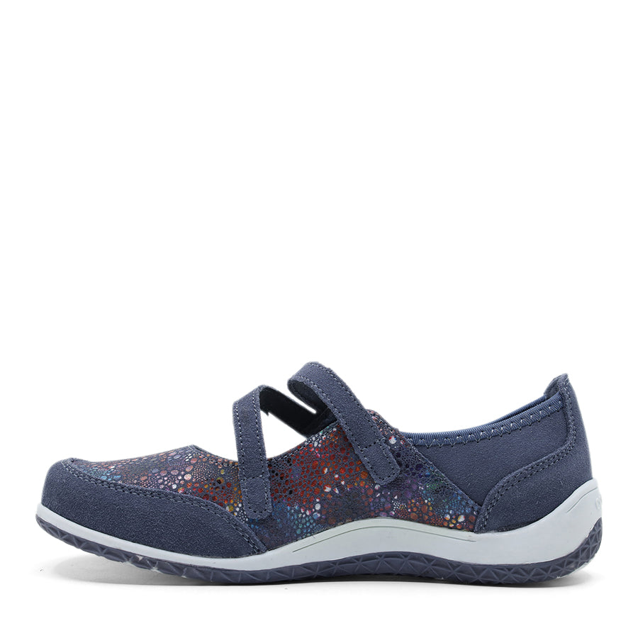 NAVY BLUE MULTI COLOUR MARY JANE VELCRO FLAT SHOE