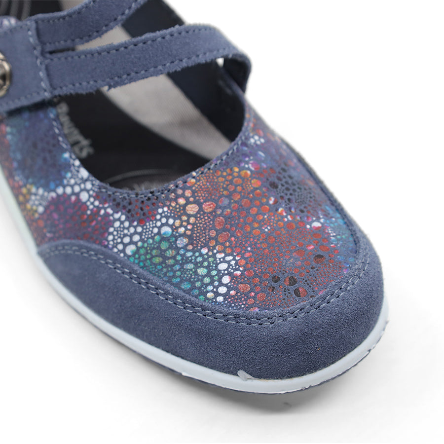 NAVY BLUE MULTI COLOUR MARY JANE VELCRO FLAT SHOE