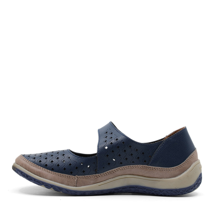 NAVY BLUE COFFEE BROWN SLIP ON VELCRO STRAP SNEAKER FLAT SHOE