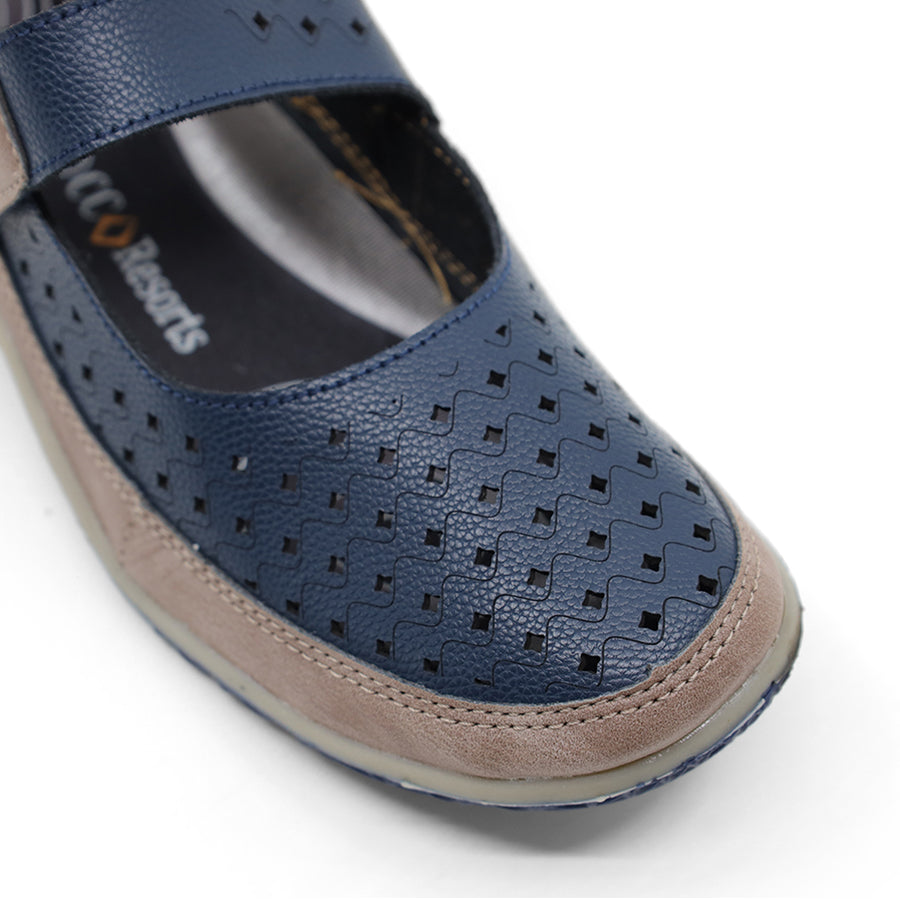 NAVY BLUE COFFEE BROWN SLIP ON VELCRO STRAP SNEAKER FLAT SHOE