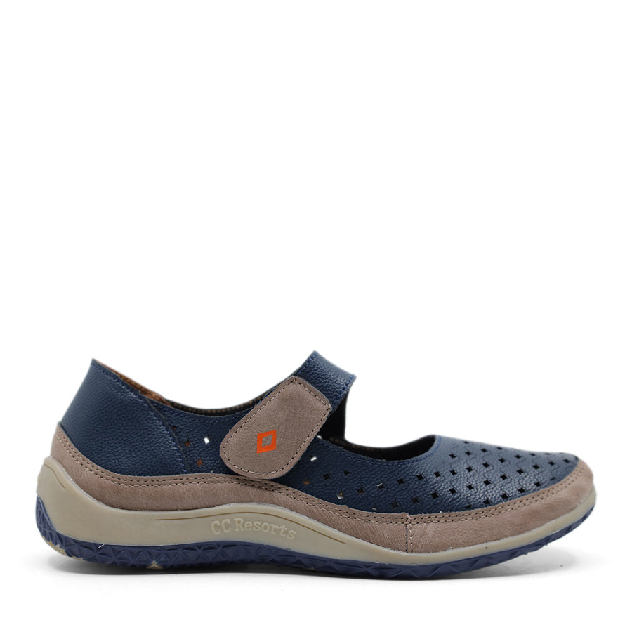 NAVY BLUE COFFEE BROWN SLIP ON VELCRO STRAP SNEAKER FLAT SHOE