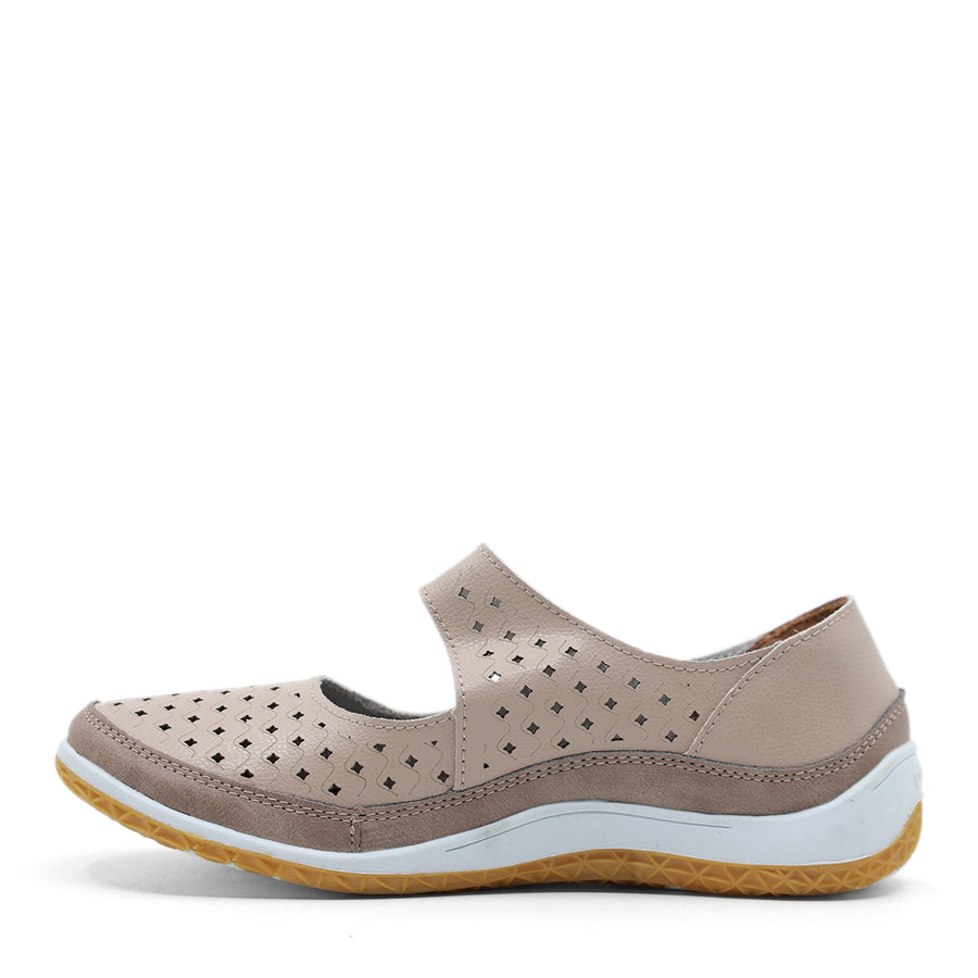 MUSHROOM BEIGE COFFEE BROWN SLIP ON VELCRO STRAP SNEAKER FLAT SHOE