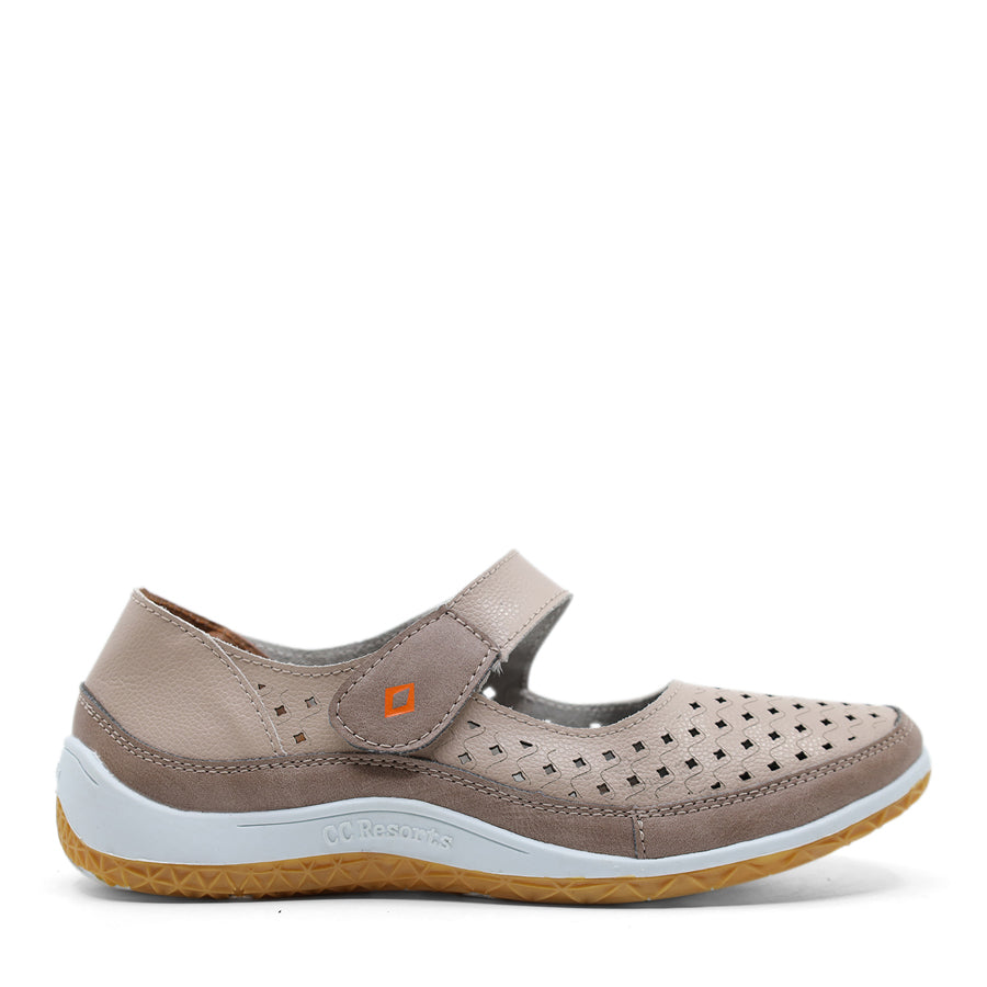 MUSHROOM BEIGE COFFEE BROWN SLIP ON VELCRO STRAP SNEAKER FLAT SHOE