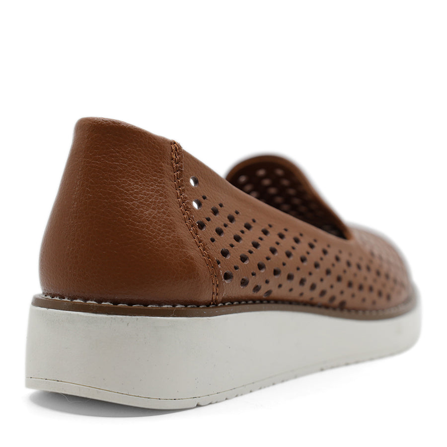 TAN DARK BROWN SLIP ON LASERCUT DETAIL FLAT SHOE