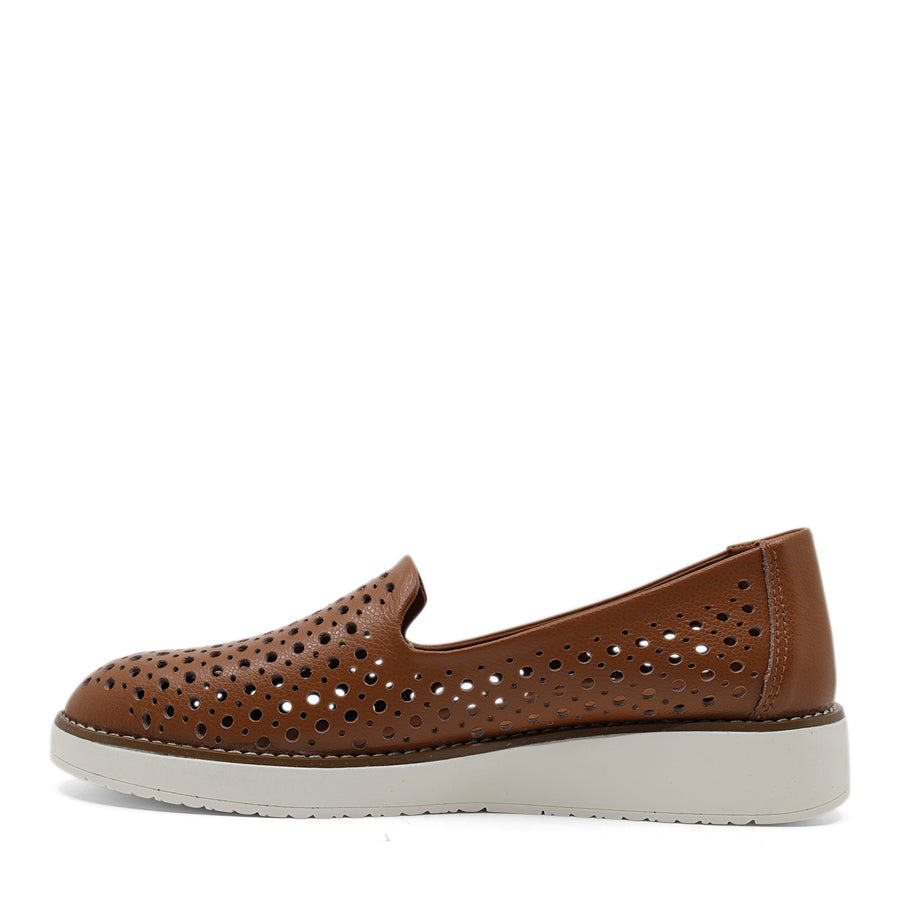 TAN DARK BROWN SLIP ON LASERCUT DETAIL FLAT SHOE