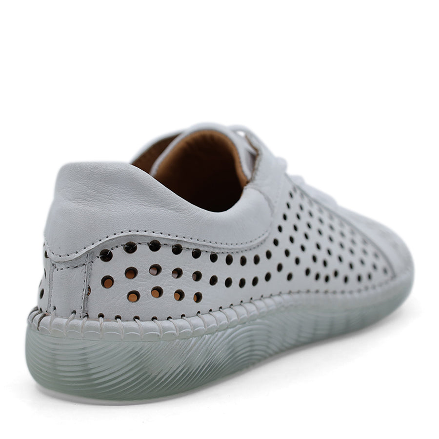 WHITE LACE-UP PERFORATED SNEAKER