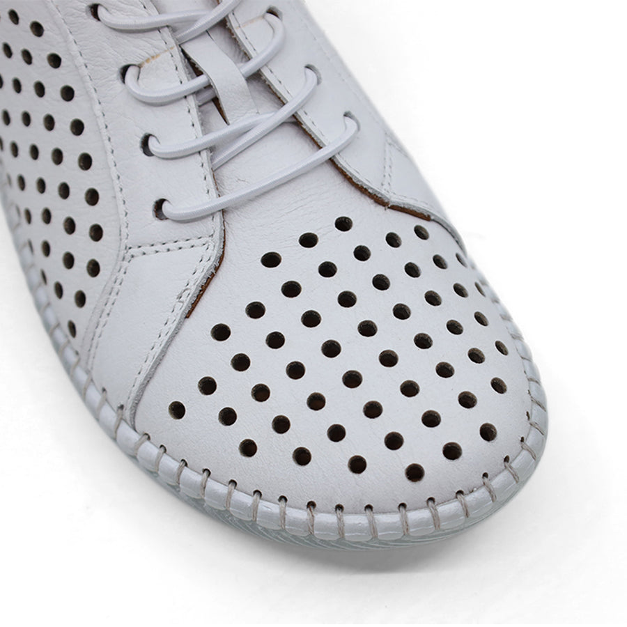 WHITE LACE-UP PERFORATED SNEAKER