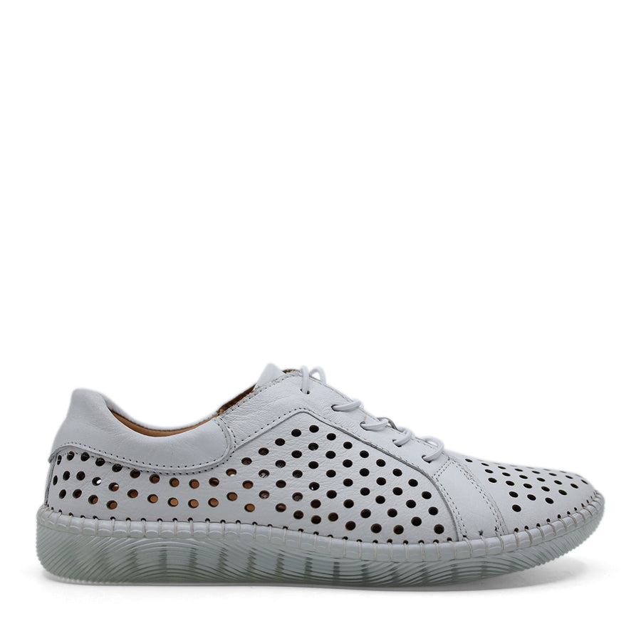 WHITE LACE-UP PERFORATED SNEAKER