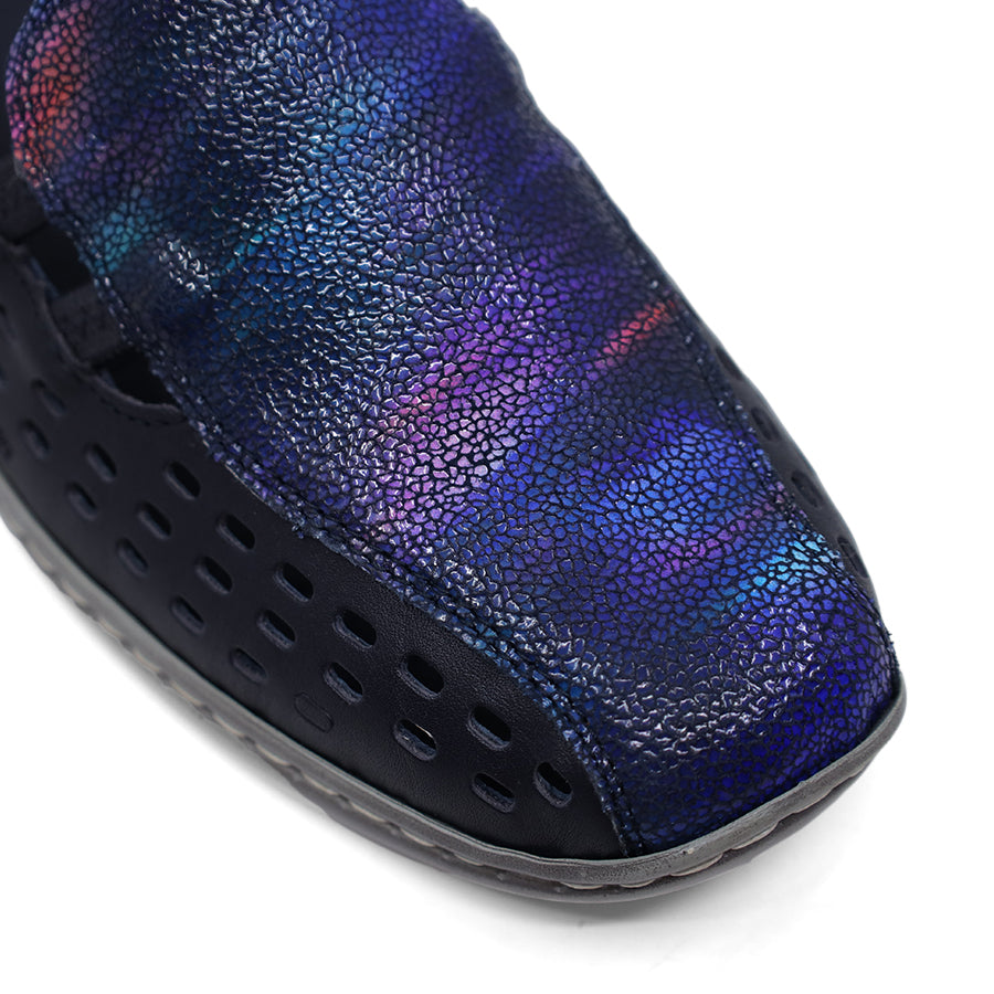 NAVY BLUE MULTI ELASTIC GUSSET SLIP ON LASERCUT LOAFER