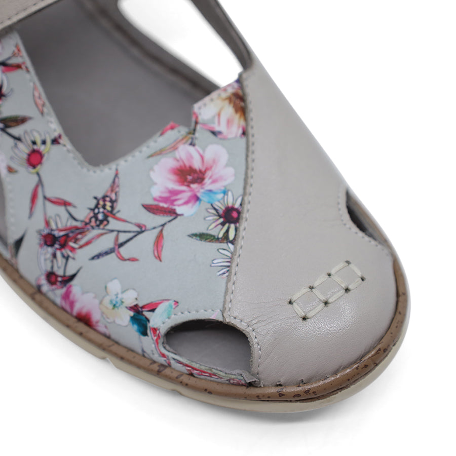 BOTANIC FLORAL PRINT SLIP ON ELASTIC HEEL STRAP VELCRO STRAP FLAT LOAFER