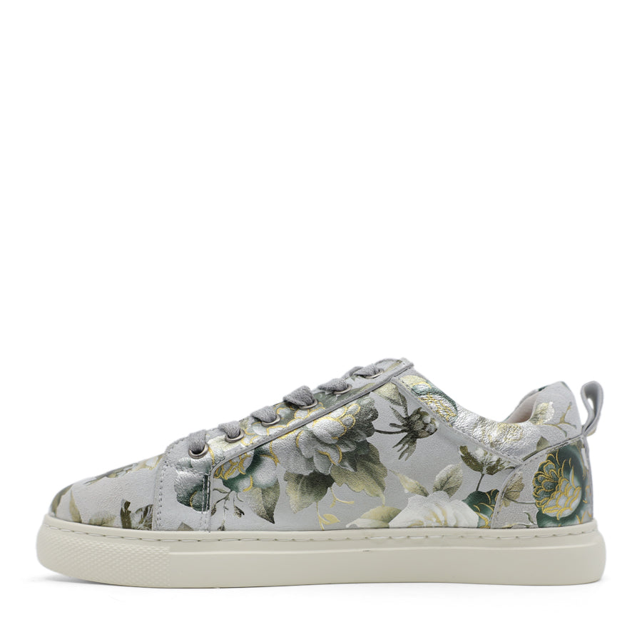 GREEN FLORAL PATTERNED LACE UP ZIP UP SNEAKER